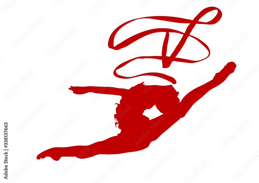Gymnast Jumping with Subject Ribbon Gymnast Jumping with Subject Ribbon