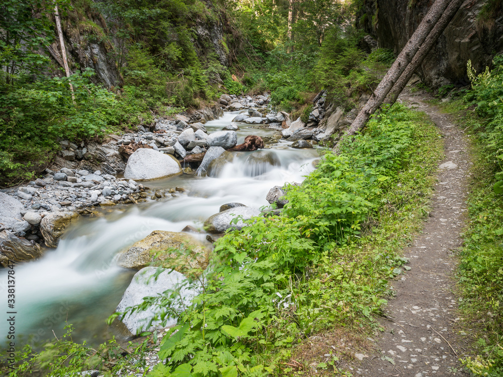 Fototapeta premium View of the Radurschl Canyon, location of a famous hiking trail in Pfunds, Tyrol, Austria