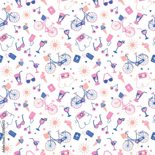 Holiday abroad pastel summer pattern. Design for fabric, wrapping, textile, wallpaper, apparel. Vector illustration