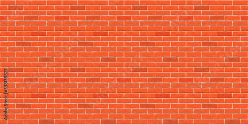 Brick red wall seamless pattern background. Red, orange brick wall vector texture pattern illustration. Horizontal seamless brick texture background.
