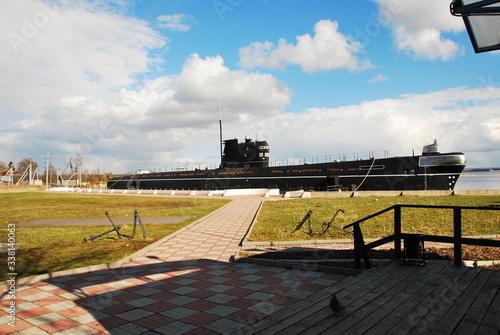 B-440 diesel-electric submarine of Navy of USSR and Russia of project 641 in Vytegra as museum submarine. Vytegra town in Vologda Oblast, Russia photo