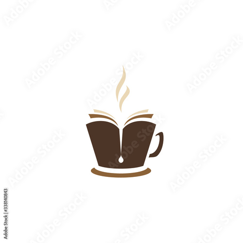 open book as a hot cup of coffee with steam. Reading club, book club