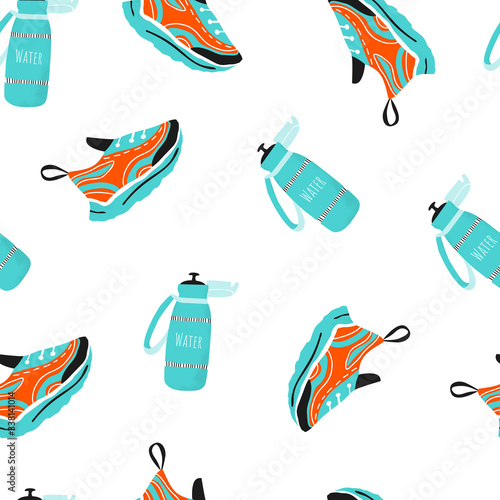 Seamless pattern with sport water bottle 