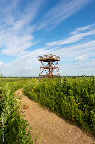 Observation deck on a hot and sunny summers morning.  Dixon waterfowl refuge, Hennepin, Illinois. 