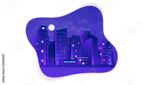 Night city illustration. Dark urban scape. Abstract background
