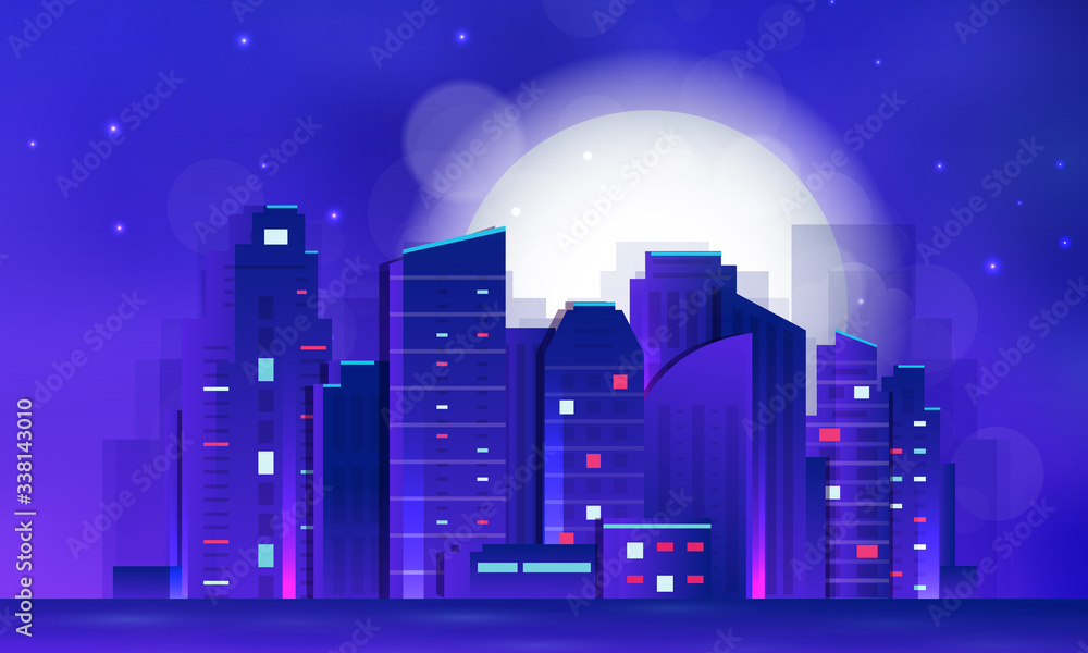 Night city illustration. Dark urban scape. Abstract background