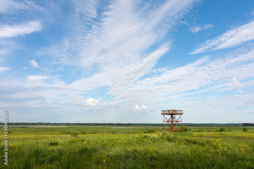 Observation deck on a hot and sunny summers morning.  Dixon waterfowl refuge, Hennepin, Illinois. 