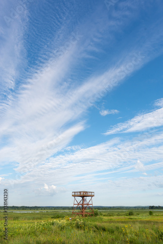 Observation deck on a hot and sunny summers morning.  Dixon waterfowl refuge, Hennepin, Illinois. 