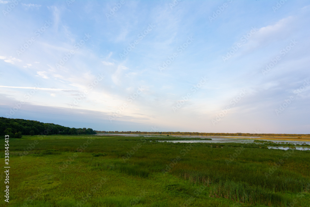 View from the observation deck in Dixon Waterfowl Refuge at sunrise.
