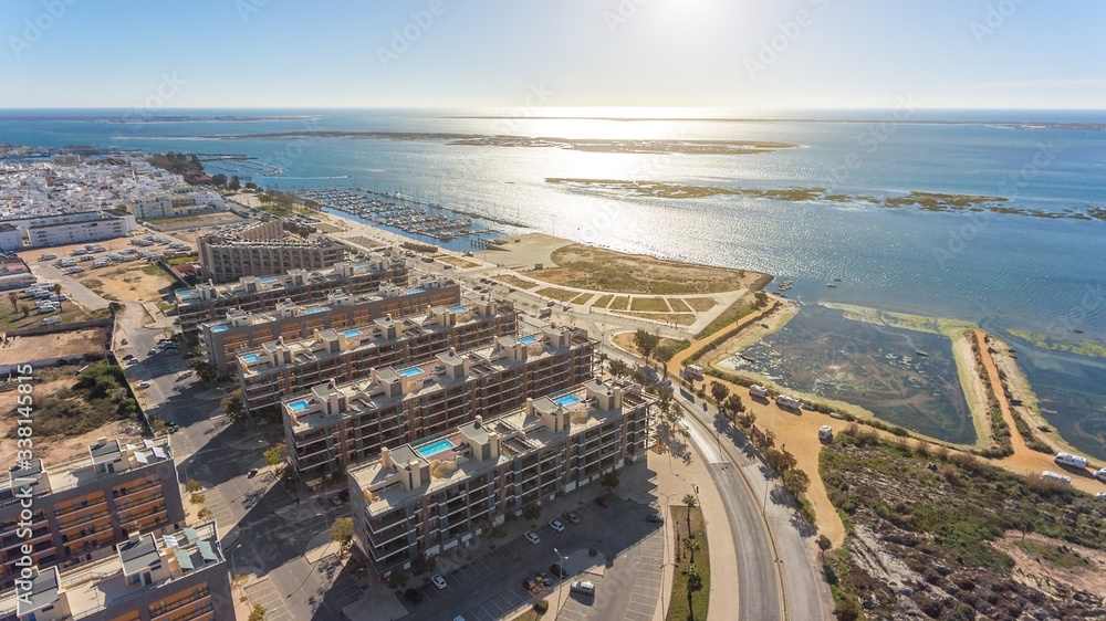 Aerial view of Olhao, Algarve, Portugal. Ria Formosa