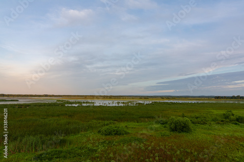 View from the observation deck in Dixon Waterfowl Refuge at sunrise.
