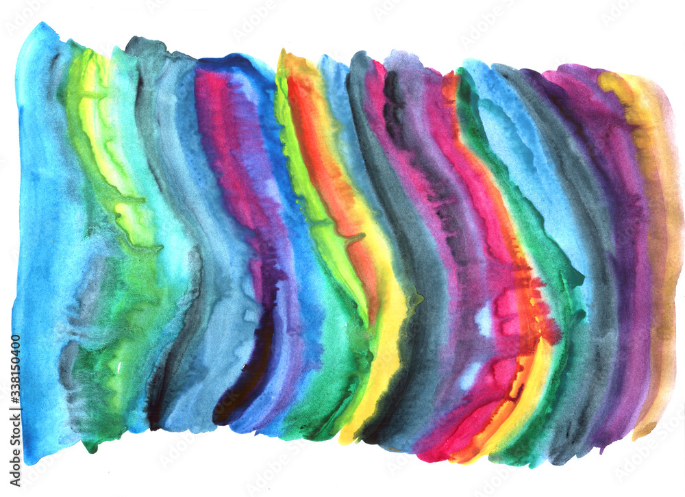 freehand abstract background with live materials, colored rainbow colored smudges in watercolor