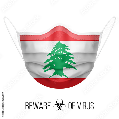 Medical Mask with National Flag of the Lebanese Republic. Protective Mask Virus and Flu. Surgery Concept of Health Care Problems and Fight Novel Coronavirus (2019-nCoV) in Form of Flag Design
