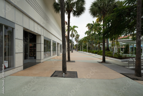 Gloomy scene in Miami Beach Lincoln Road Mall shut down due to Coronavirus Covid 19 pandemic photo