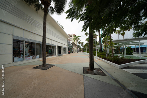 Gloomy scene in Miami Beach Lincoln Road Mall shut down due to Coronavirus Covid 19 pandemic photo