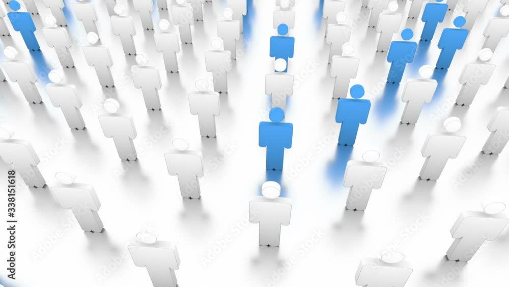 United persons in society. A screensaver of transparent and blue silhouettes of people. Depth of field. United persons in society. A screensaver of transparent and blue silhouettes of people. Depth of field.