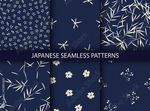Set of 6 patterns in japanese style. Vector collection of asian backgrounds.