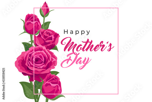 Happy mother's day. Vector banner, card, poster with beautiful pink roses. Lettering Happy mother's day. Greeting for social media with flowers