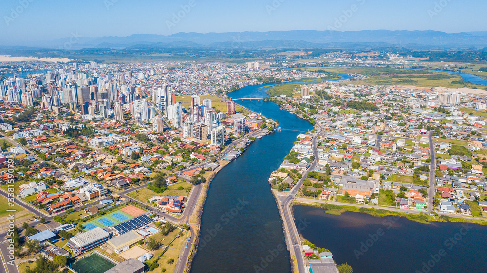 Obraz premium Torres - RS. Aerial view of Mampituba river in Torres, Rio Grande do Sul, Brazil