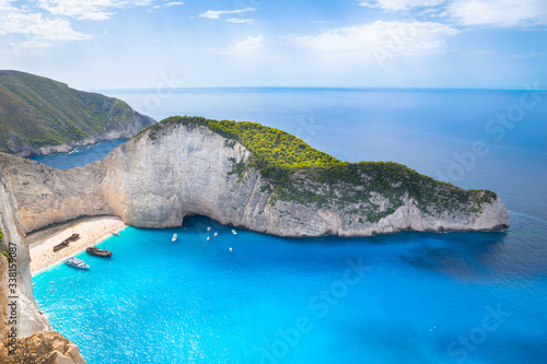 Beautiful summer day on Navagio Beach and Shipwreck bay view point - Zakynthos, Ionian Islands - Greece