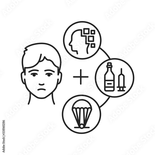 Fatal addiction and extreme black line icon. Excessive continuous use of prohibited substances. Pictogram for web page, mobile app, promo. UI UX GUI design element. Editable stroke