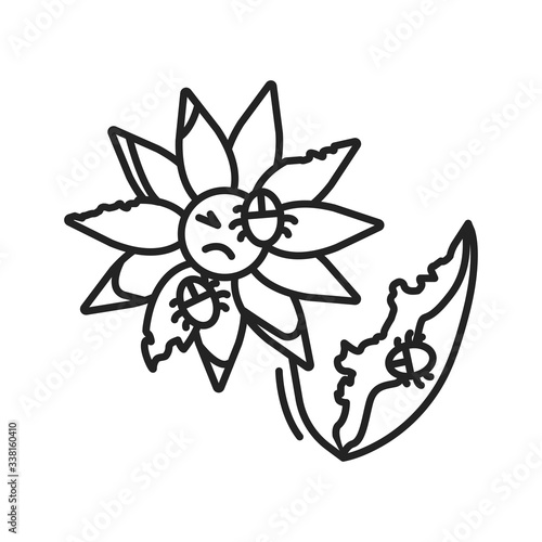 Pests and diseases in flower black line icon. Bacterias that destroy and kill the plant. Pictogram for web page, mobile app, promo. UI UX GUI design element. Editable stroke.