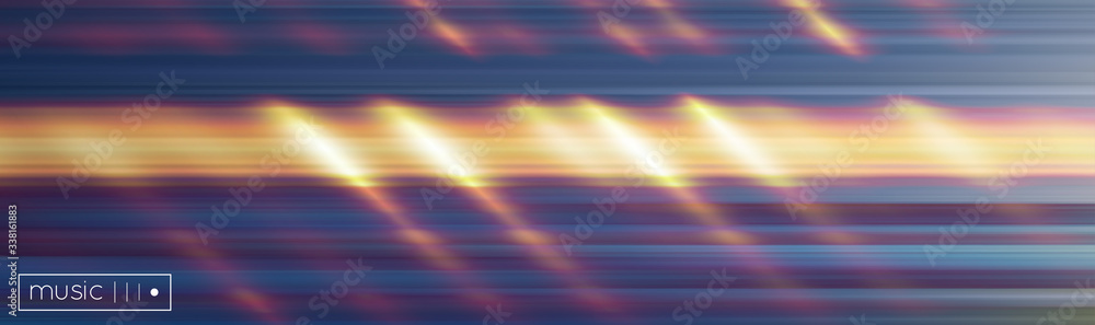 Music waves glowing on dark wavy background motion design.  Blurred vector background.