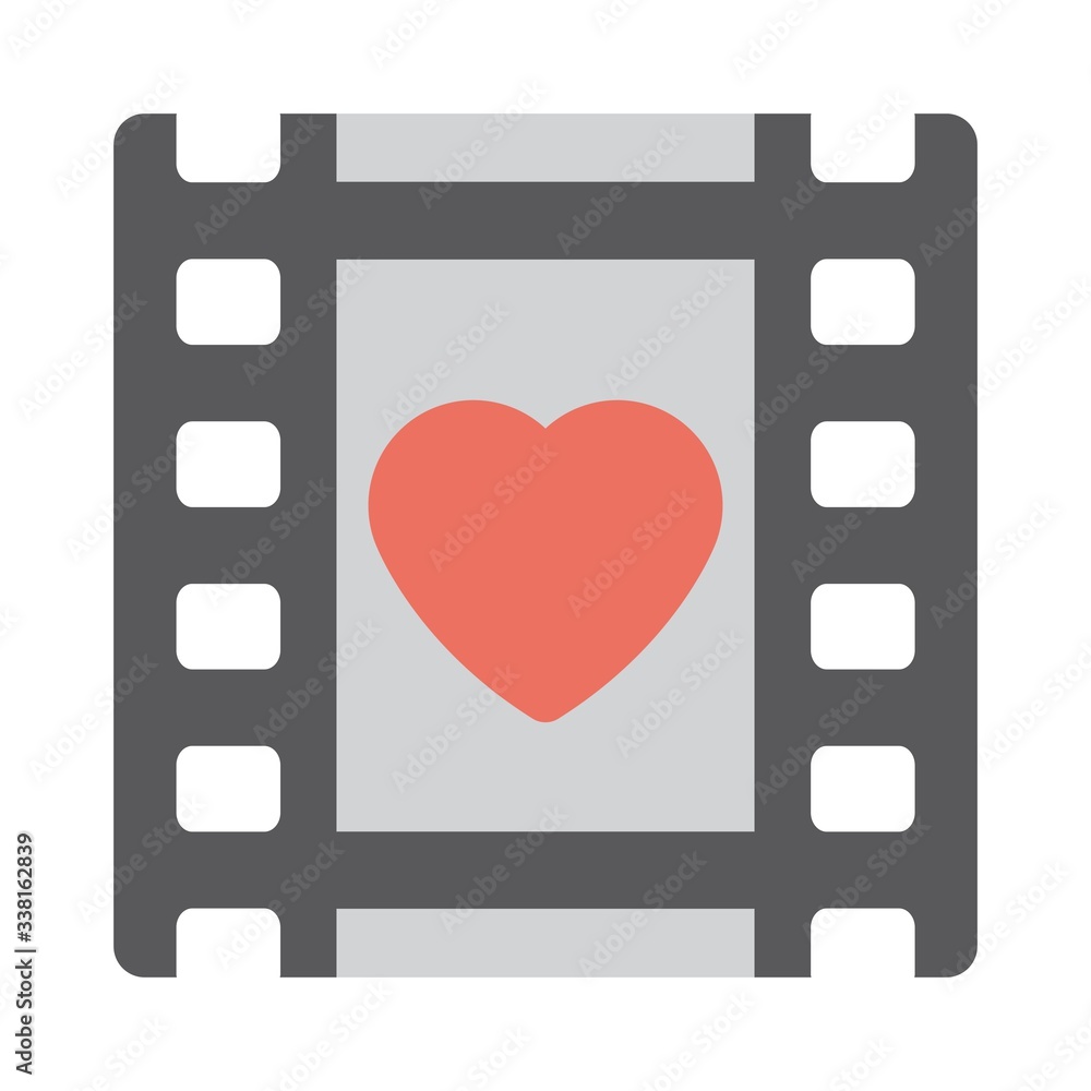 Romantic movie icon. Love film sign. Flat icon design for perfect multimedia concept. Romantic movie icon. Love film sign. Flat icon design for perfect multimedia concept.
