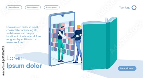 Smartphone Guy Holds out his Hand to Man near Book