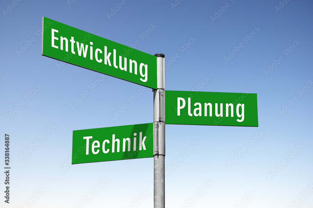 Fototapeta premium Wegweiser, Entwicklung, Planung, Technik