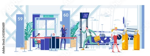 Late Man Hurry to Check-in for Boarding Plane.