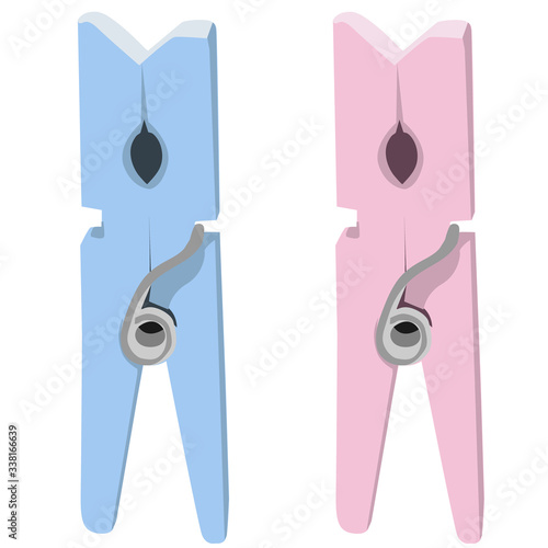 Blue and pink clothespin vector illustration