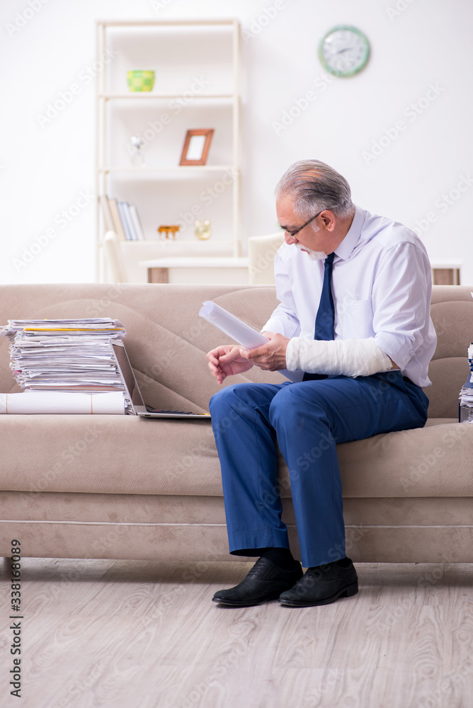 Aged businessman employee working from house