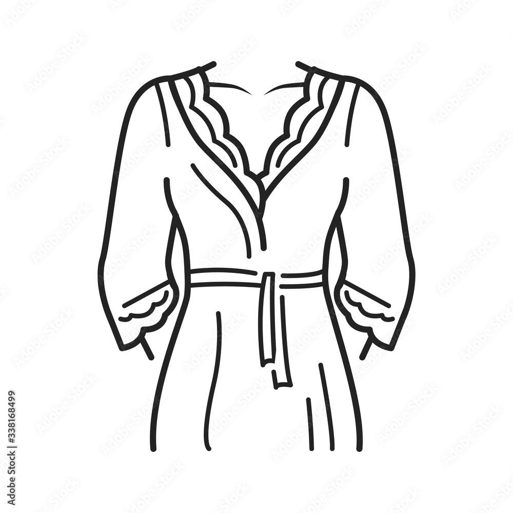 Bathrobe lingerie black line icon. Dressing gown. Housecoat or morning gown is a robe, a loose-fitting outer garment. Pictogram for web page, mobile app, promo. Editable stroke Bathrobe lingerie black line icon. Dressing gown. Housecoat or morning gown is a robe, a loose-fitting outer garment. Pictogram for web page, mobile app, promo. Editable stroke