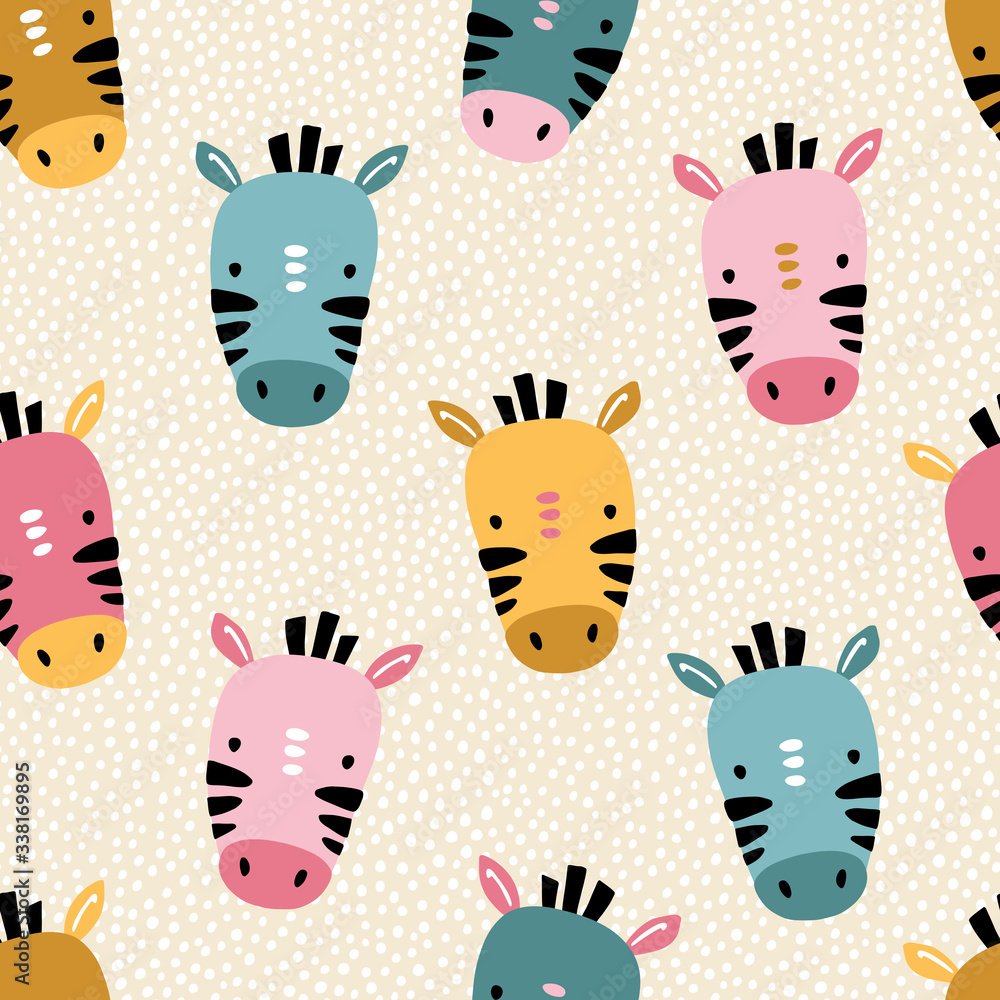 Zebra with polka dots. Seamless pattern with cute animals faces ...