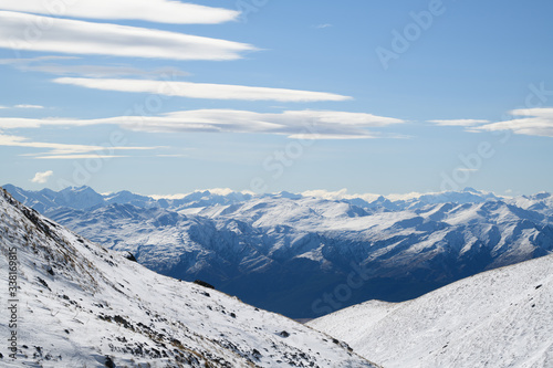 Snow peak in south island, New Zealand. Photograph in winter 2019.