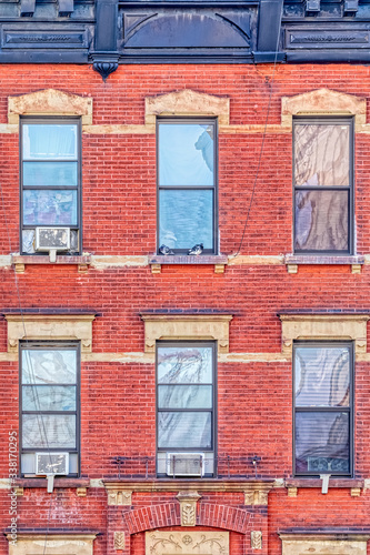 Red brick facade in west side of Manhattan in New York.