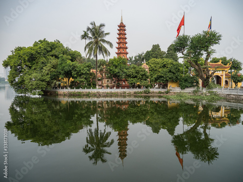 details of vietnan temples with reflections in the lake