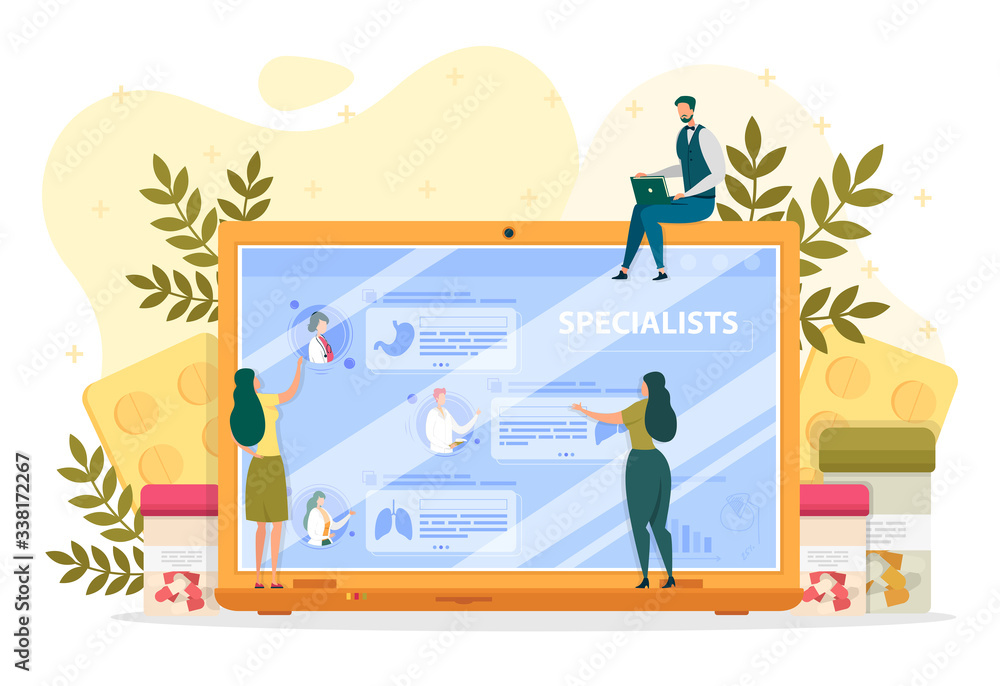 Patients Choosing Doctor or Specialist on Screen. Patients Choosing Doctor or Specialist on Screen.