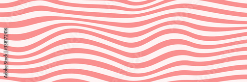 Trendy wavy background. Vector illustration of striped pattern with optical illusion, op art. Long horizontal banner