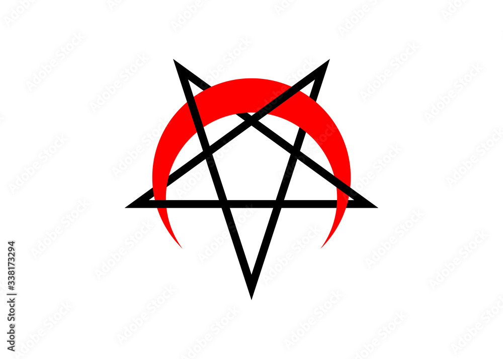Reversed or Inverted Pentagram with upside down crescent red moon vector  symbol isolated. Satanic Inverted Endless Pentagram icon. Religious sign.  Wicca and Neopaganism in white background Stock Vector | Adobe Stock