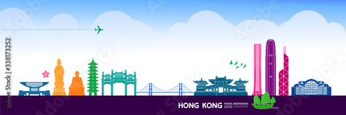 Hong Kong travel destination grand vector illustration. 