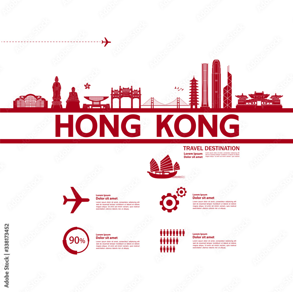 Hong Kong travel destination grand vector illustration. 