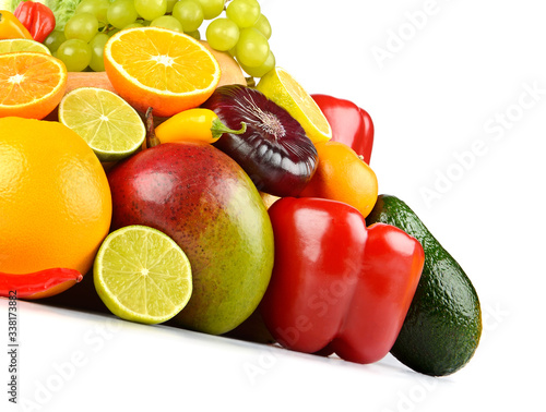 Fruits and vegetables side view isolated on white