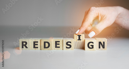 REDESIGN word made with building blocks, restart concept.