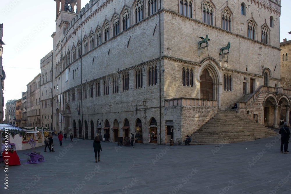 Palazzo dei Priori building in piazza IV Novembre square in Perugia, Italy;