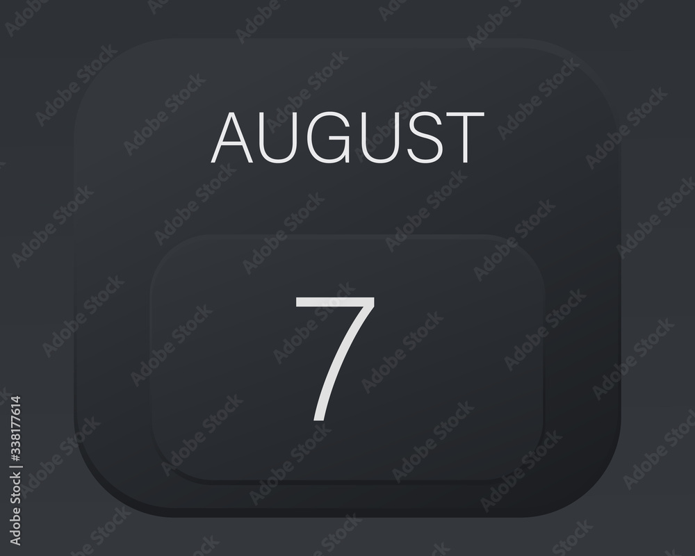 Design calendar 2021 year in trendy black style.Vector illustration symbol of a calendar. Stylish black gradient. Daily sign of the calendar for web site design, logo, app, UI/UX. Summer August