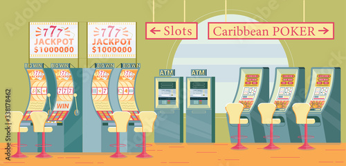 Slot Machine Hall, Big Win Jackpot in Casino.