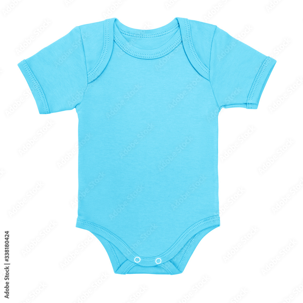 blue baby boy shirt bodysuit with short sleeve isolated on a white