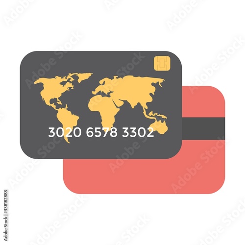 Credit card icon in flat style. Bank card icon. Finance, payment, money concept. Atm card, ecommerce sign. Online payment symbol for perfect web and mobile app designs.